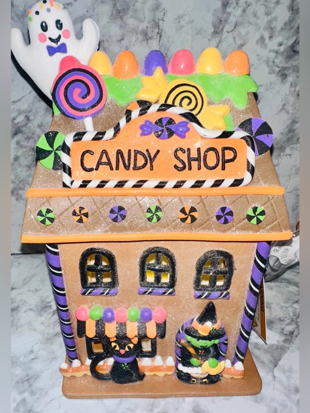 Colorful Halloween Gingerbread Clay Candy Shop LED Decor